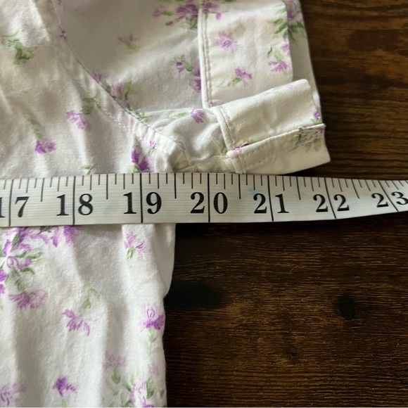 Lauren Ralph Lauren White Purple Floral Button Down Cotton Short Sleeve Medium - Picture 7 of 9